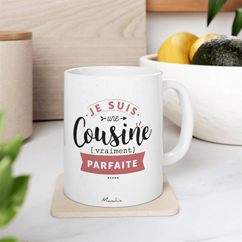 Tailorly White Ceramic 11 oz Mug - Elegant White Ceramic Kitchenware With Simple Script Typography On Table Mug
