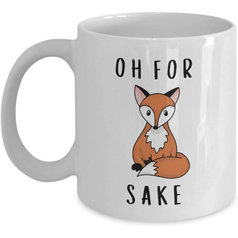 Tailorly White Ceramic 11 oz Mug - Oh For Sake Sitting Cute Orange Animal With Fluffy White Tipped Tail Fox