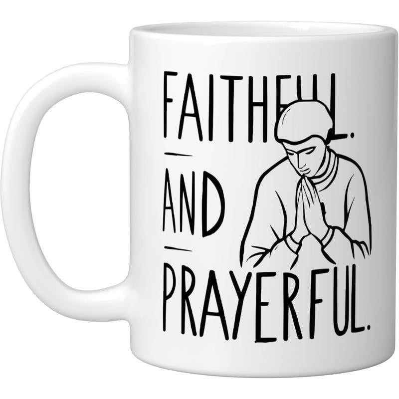 Tailorly White Ceramic 11 oz Mug - Faithful And Prayerful Minimalist Black Line Art Sketch Of A Devoted Person Prayer
