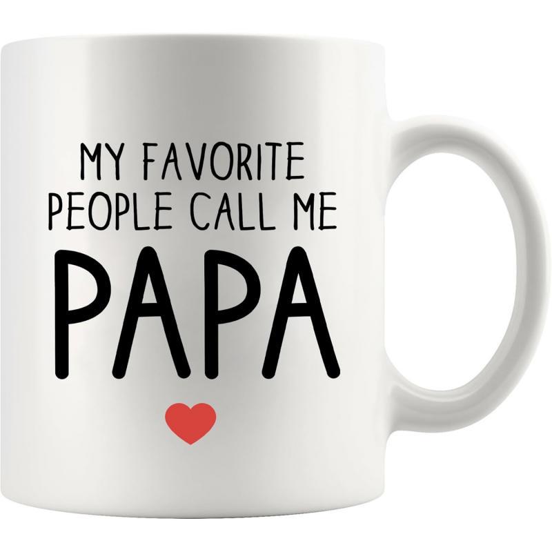 Tailorly White Ceramic 11 oz Mug - My Favorite People Call Me Papa Minimalist Simple Design Featuring A Small Vibrant Red Icon Heart