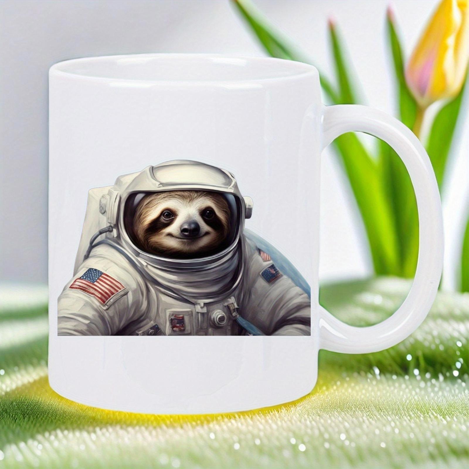 Tailorly White Ceramic 11 oz Mug - Cute Sloth Wearing Professional Space Suit Floating In Galaxy Sloth
