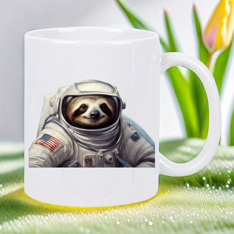 Tailorly White Ceramic 11 oz Mug - Cute Sloth Wearing Professional Space Suit Floating In Galaxy Sloth