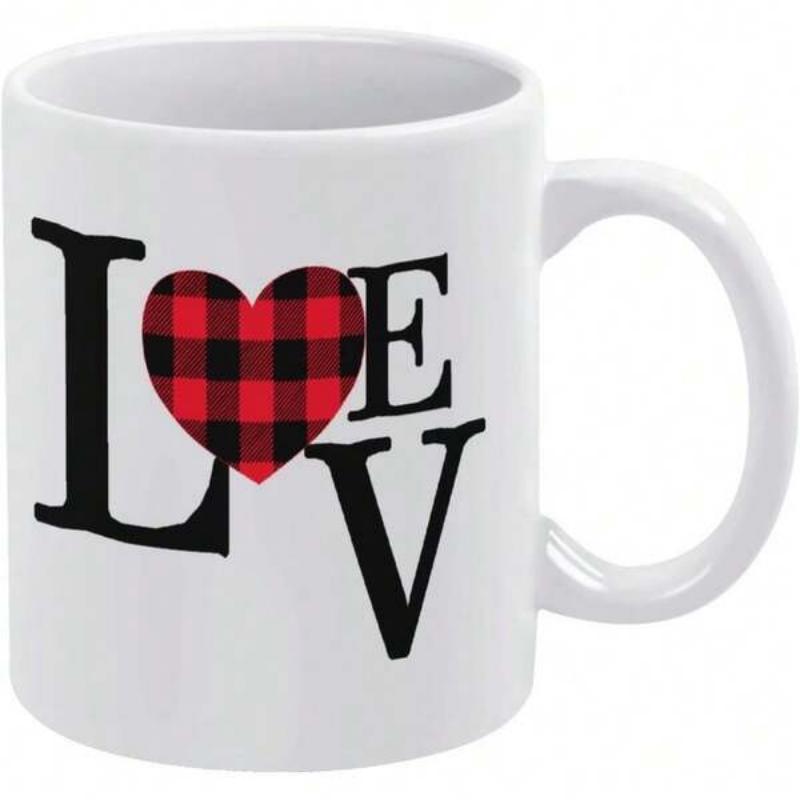 Tailorly White Ceramic 11 oz Mug - Love Rustic Red And Black Buffalo Plaid Checkered Pattern Heart