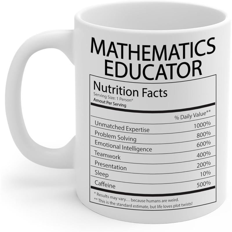 Tailorly White Ceramic 11 oz Mug - Mathematics Educator Nutrition Facts Minimalist Black Lettering Structured Inside A Classic Professional Nutritional Label