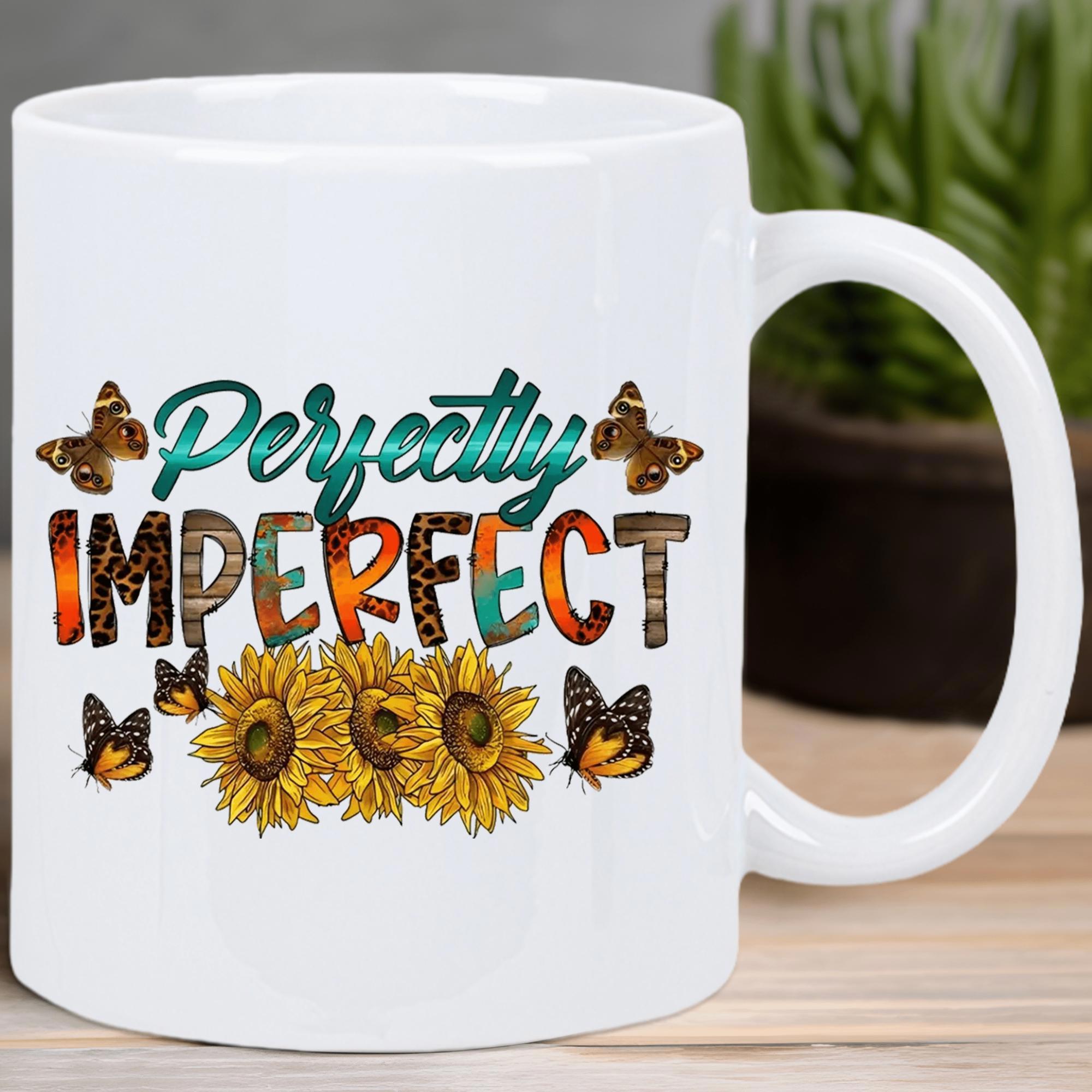 Tailorly White Ceramic 11 oz Mug - Perfectly Imperfect Vibrant Sunflowers And Delicate Butterflies With Leopard Pattern Textures Mug
