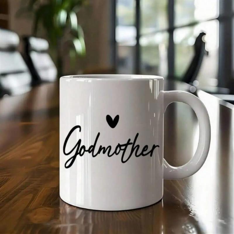 Tailorly White Ceramic 11 oz Mug - Godmother Elegant Script Font With Small Heart Symbol Ceramic Coffee Mug