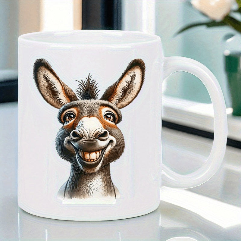 Tailorly White Ceramic 11 oz Mug - Friendly Smiling Cartoon Character With Large Ears And Big Teeth Donkey