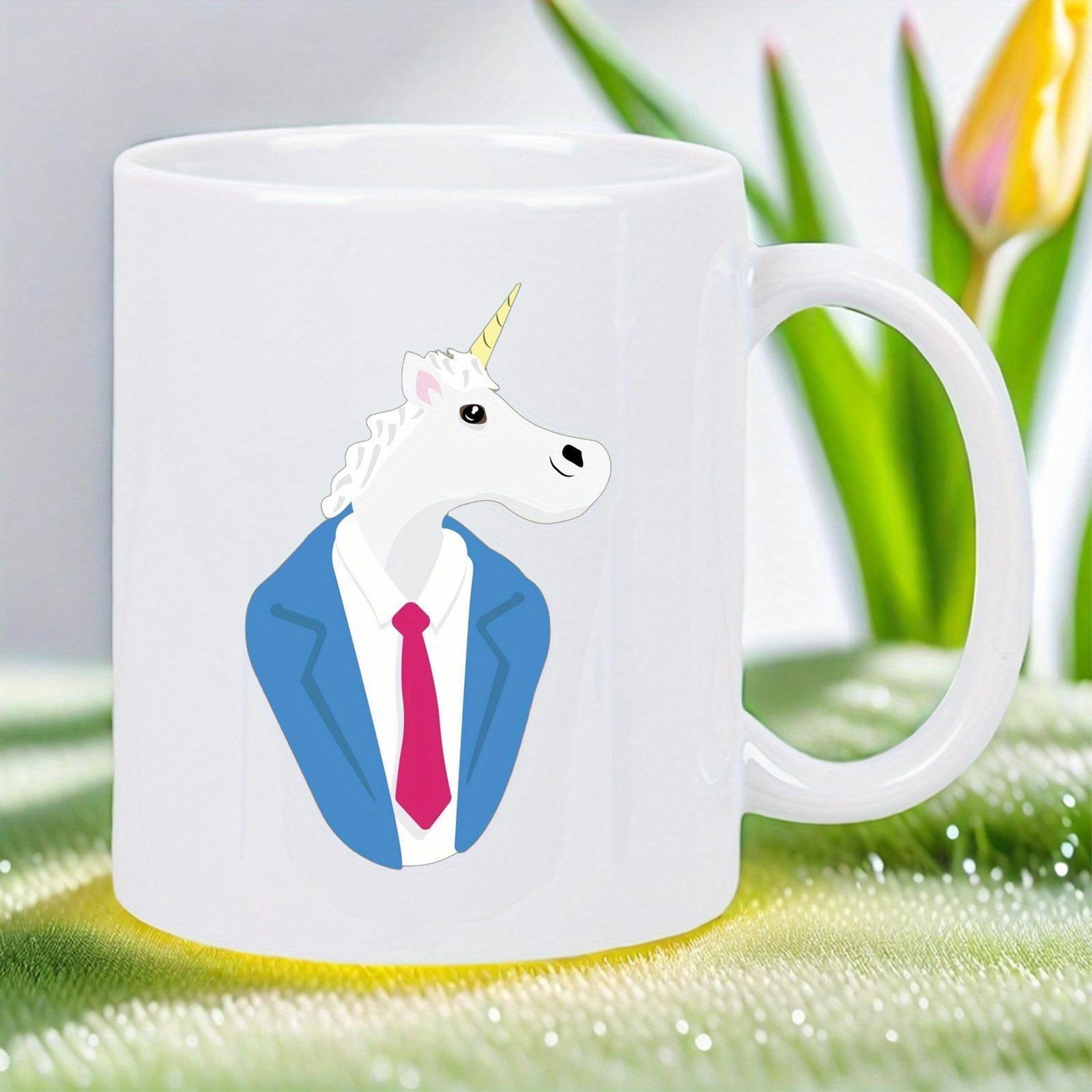 Tailorly White Ceramic 11 oz Mug - Professional Mythical Creature Wearing Blue Suit And Pink Tie Dressed Unicorn