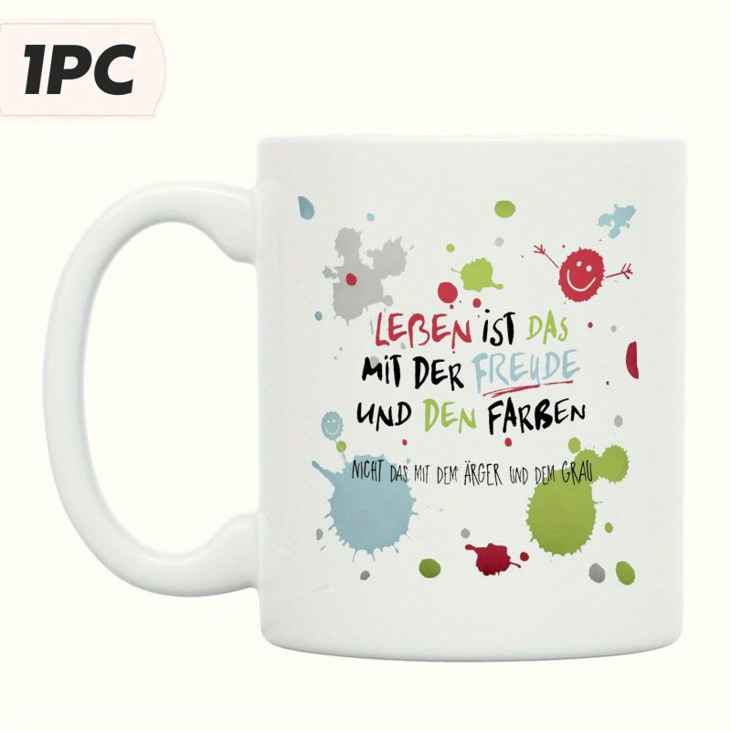 Tailorly White Ceramic 11 oz Mug - Colorful Artistic Ink Stains With Happy Smiling Face Among Vibrant Spots Splatter