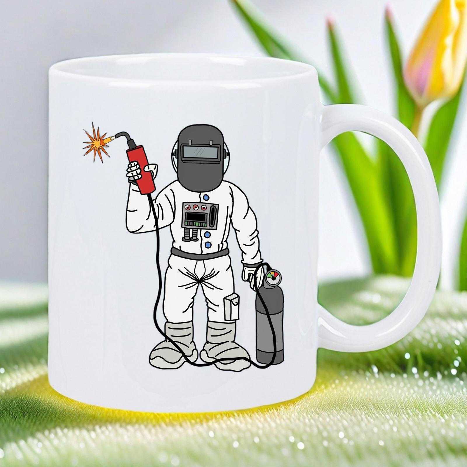 Tailorly White Ceramic 11 oz Mug - Professional Tradesman Working With Sparking Torch And Industrial Gas Cylinder Welder