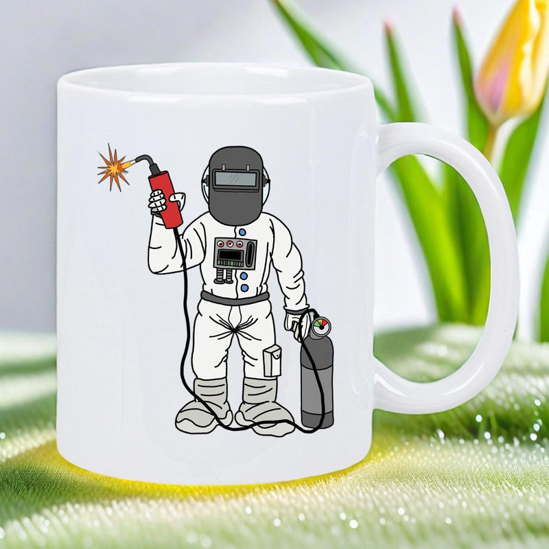 Tailorly White Ceramic 11 oz Mug - Professional Tradesman Working With Sparking Torch And Industrial Gas Cylinder Welder