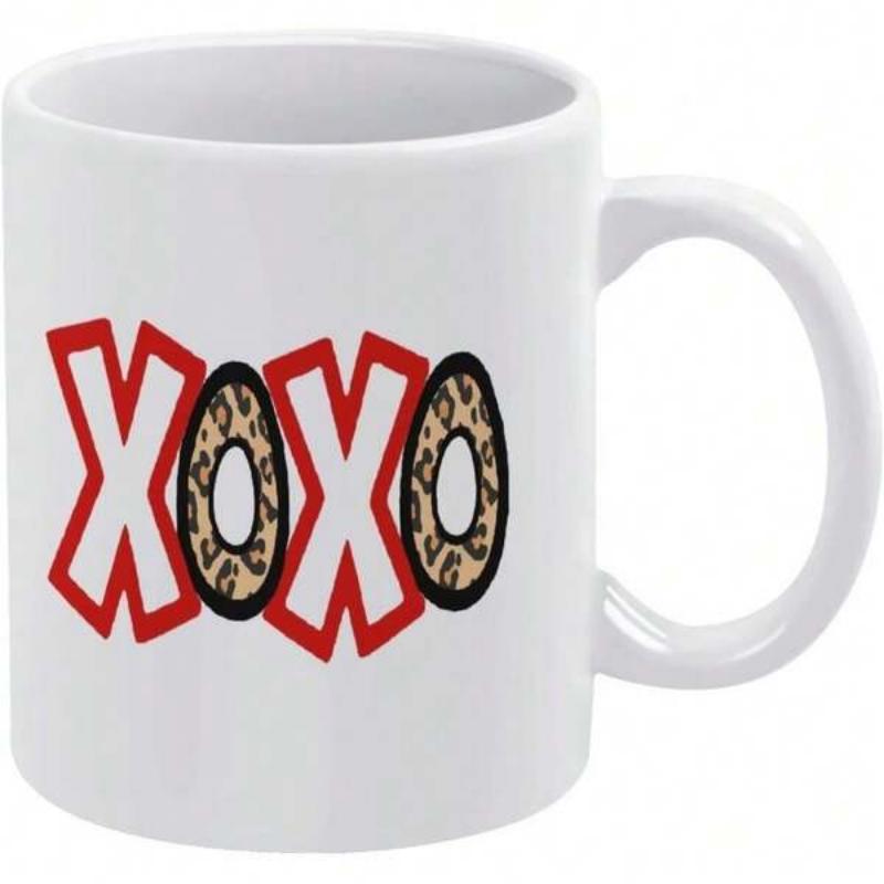 Tailorly White Ceramic 11 oz Mug - Xoxo Bold Stylized Letters Featuring Animal Print Pattern And Red Outlines Mug