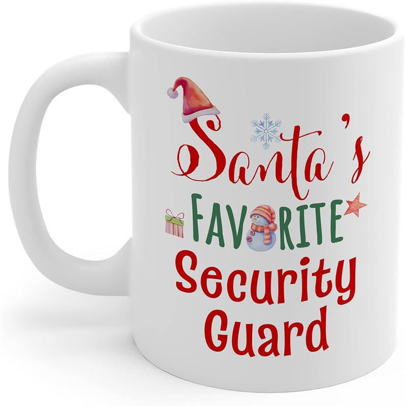 Tailorly White Ceramic 11 oz Mug - Santa's Favorite Security Guard Festive Holiday Symbols With Red Hat And Cute Snowman Mug