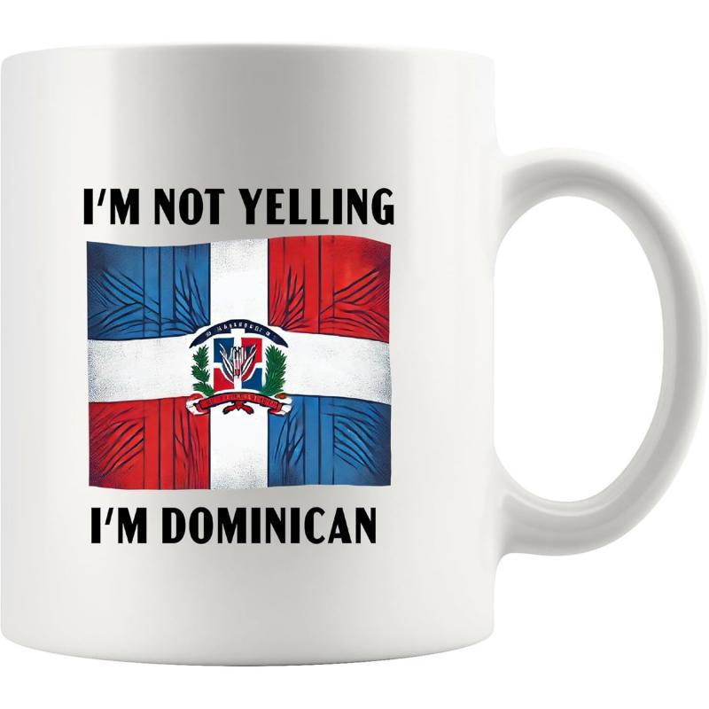 Tailorly White Ceramic 11 oz Mug - Im Not Yelling Im Dominican Waving Vibrant National Flag Design With Central Coat Of Arms Patterned Mug