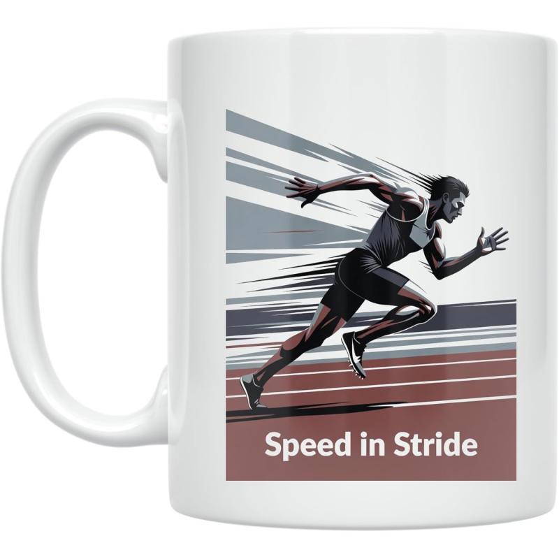 Tailorly White Ceramic 11 oz Mug - Speed In Stride Powerful Athlete Sprinting Fast On Track Amidst Dynamic Motion Streaks Runner