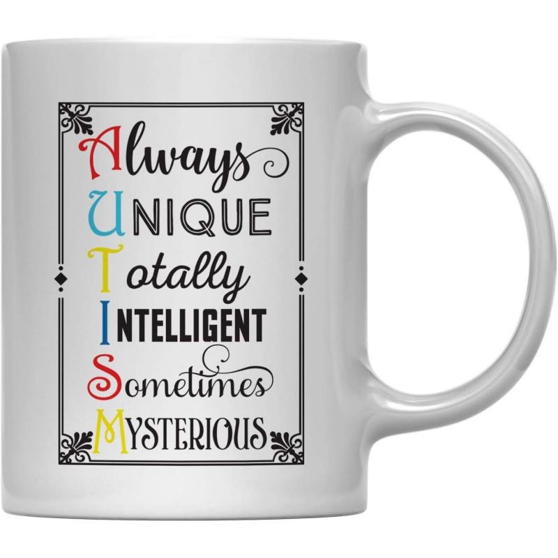 Tailorly White Ceramic 11 oz Mug - Always Unique Totally Intelligent Sometimes Mysterious Autism Vintage Decorative Frame With Elegant Script And Bold Typography
