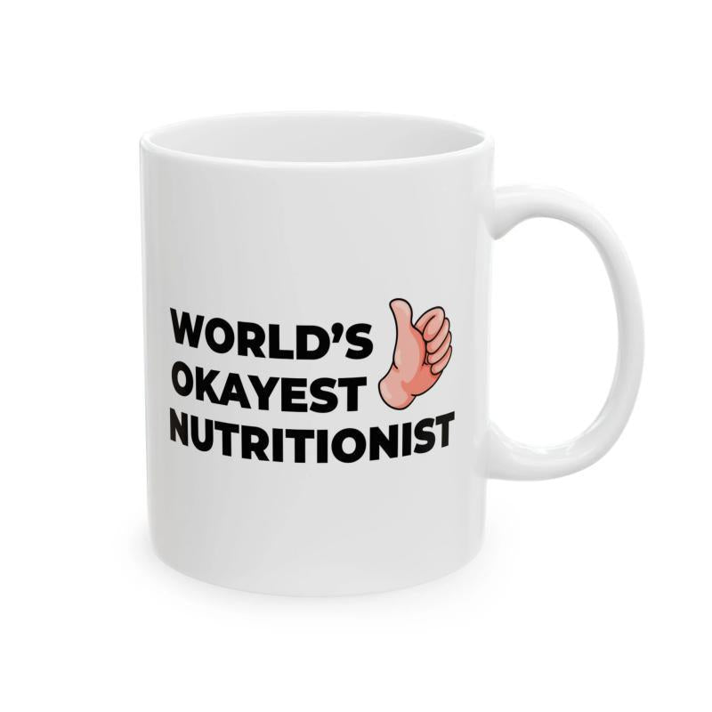 Tailorly White Ceramic 11 oz Mug - Worlds Okayest Nutritionist Simple Minimalist Cartoon Illustration Of A Friendly Human Gesture Hand