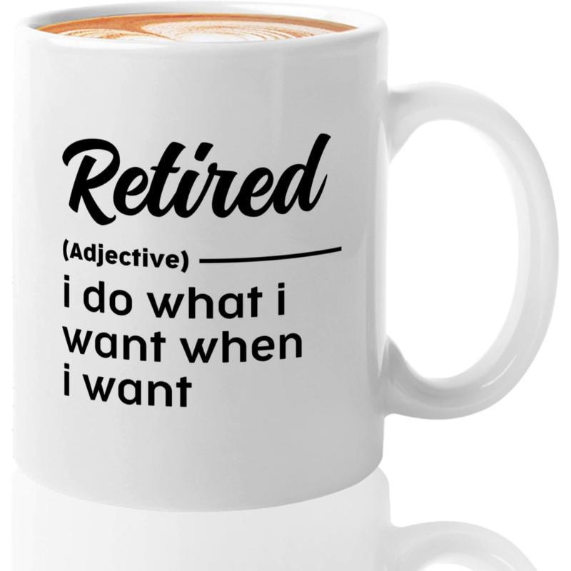 Tailorly White Ceramic 11 oz Mug - Retired Adjective I Do What I Want When I Want Minimalist Sleek Ceramic Texture With Black Typography And Horizontal Line Mug
