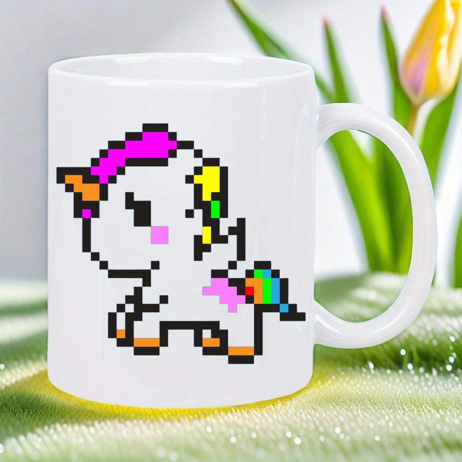Tailorly White Ceramic 11 oz Mug - Colorful Pixelated Mythical Creature With Rainbow Mane And Small Horn Unicorn