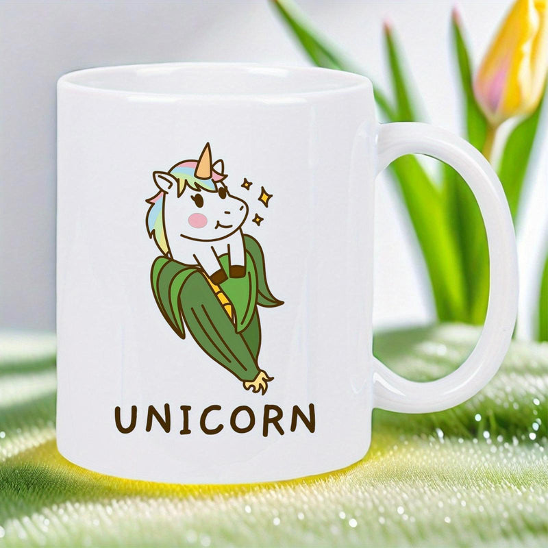 Tailorly White Ceramic 11 oz Mug - Unicorn Cute Cartoon Character Sitting Inside A Green Peapod With Sparkles Unicorn