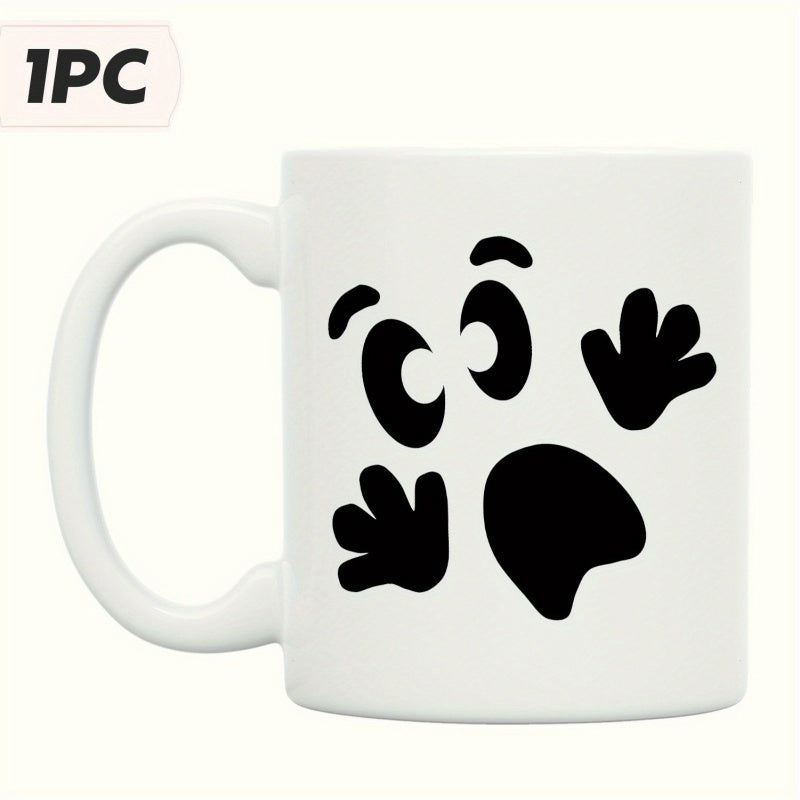 Tailorly White Ceramic 11 oz Mug - Cartoon Surprised Expression With Playful Hands And Big Open Mouth Ghost