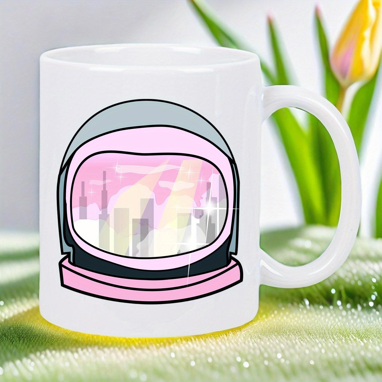 Tailorly White Ceramic 11 oz Mug - Stylish Pink Astronaut Helmet Featuring A Vibrant City Skyline Reflection Helmet