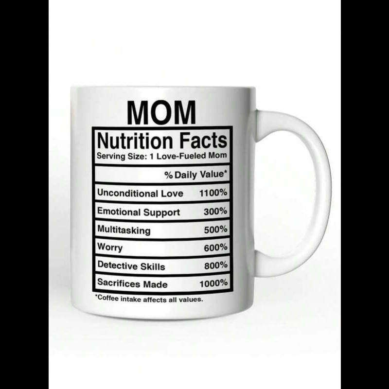 Tailorly White Ceramic 11 oz Mug - Mom Nutrition Facts Humorous Data Values With Horizontal Lines Within A Defined Border Label