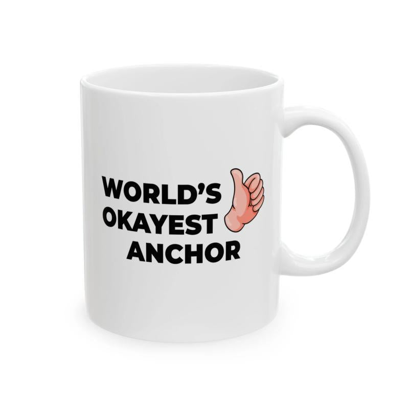 Tailorly White Ceramic 11 oz Mug - World's Okayest Anchor Simple Pink Hand Giving A Positive Thumbs Up Gesture Hand