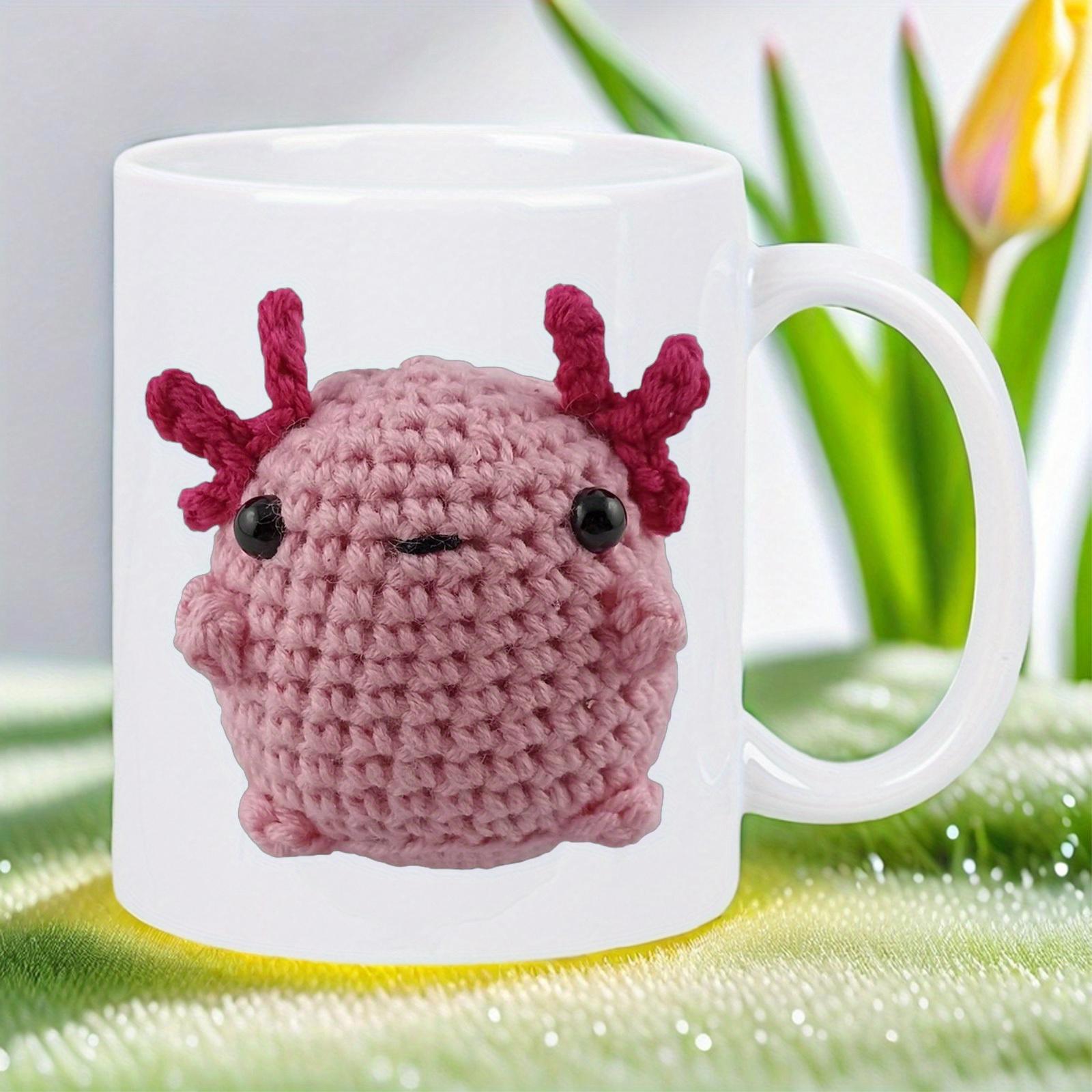 Tailorly White Ceramic 11 oz Mug - Adorable Handcrafted Pink Crochet Style Featuring A Charming And Soft Round Axolotl