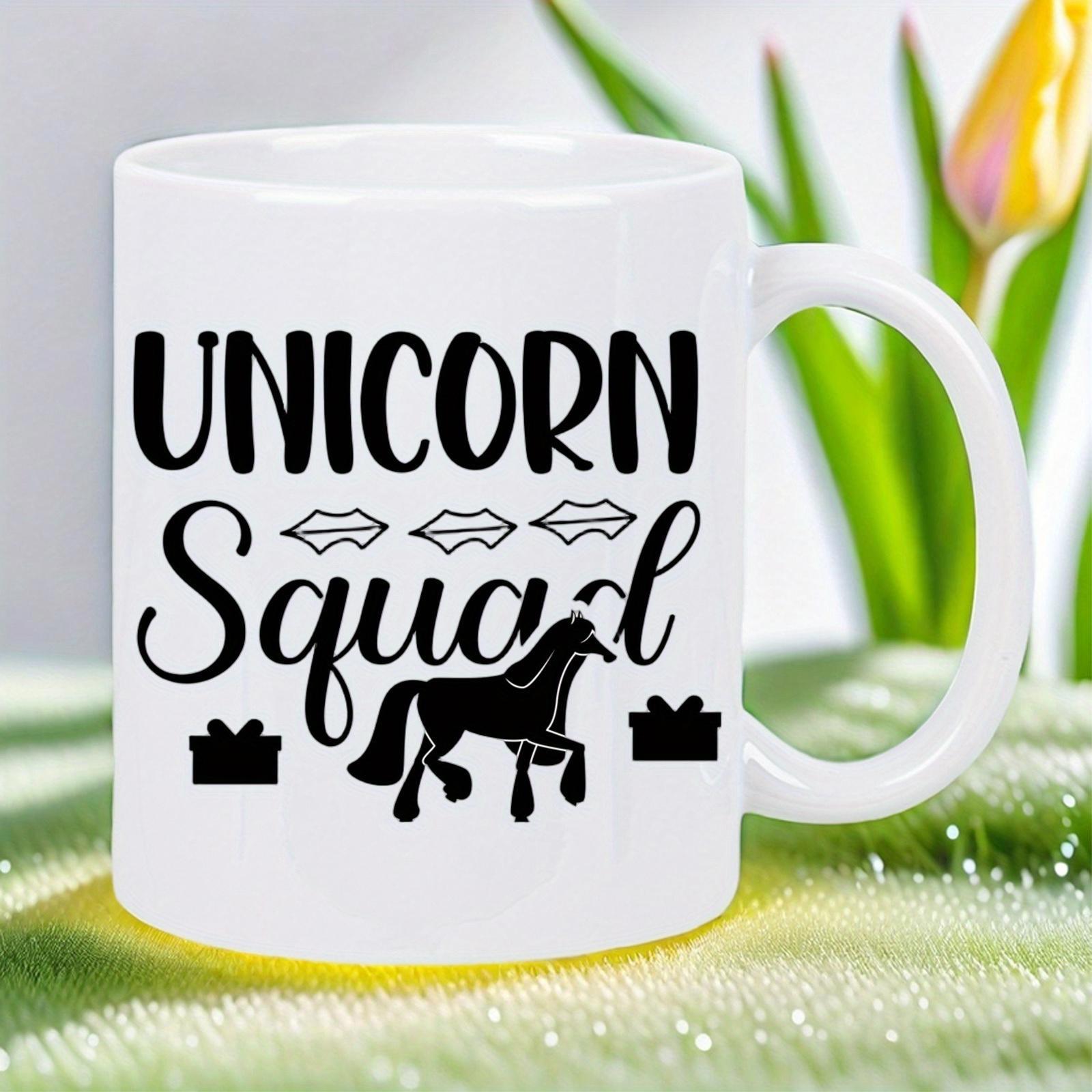 Tailorly White Ceramic 11 oz Mug - Unicorn Squad Graceful Dark Silhouette Surrounded By Small Gifts And Leaf Elements Unicorn