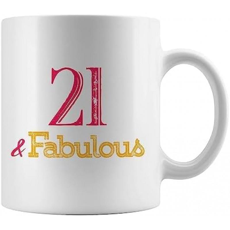 Tailorly White Ceramic 11 oz Mug - 21 Fabulous Elegant Pink And Gold Birthday Celebration Text Printed On Ceramic Mug