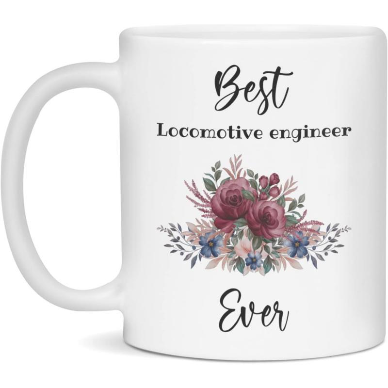 Tailorly White Ceramic 11 oz Mug - Best Locomotive Engineer Ever Elegant Vintage Bouquet With Deep Red Roses And Green Foliage Flower