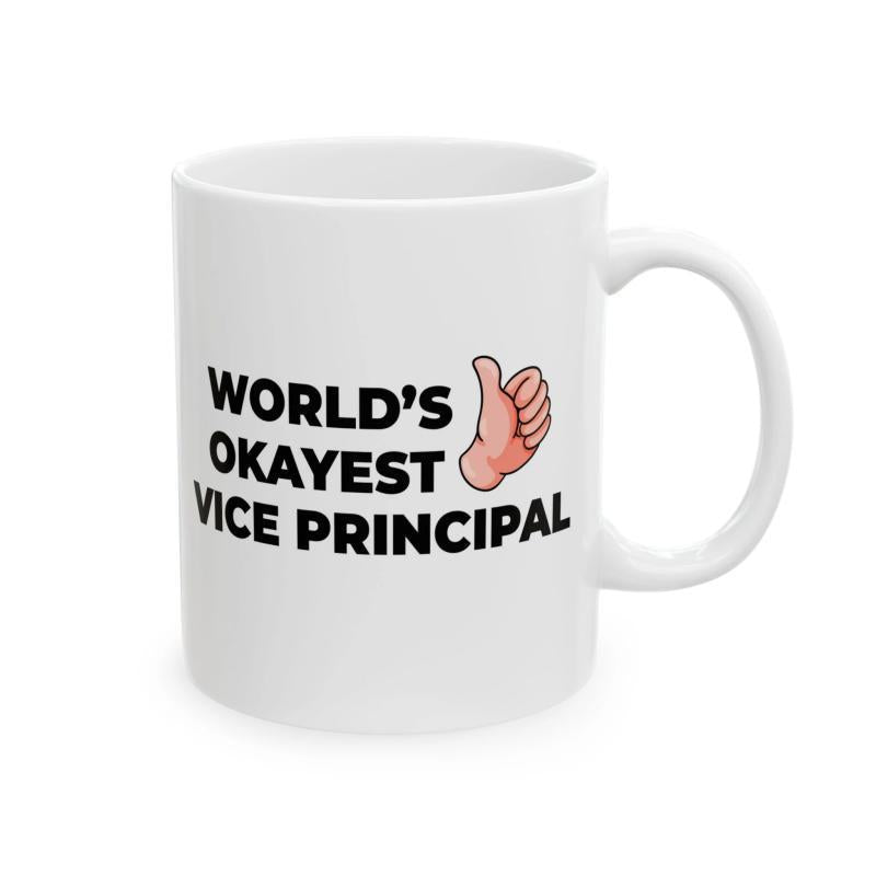 Tailorly White Ceramic 11 oz Mug - Worlds Okayest Vice Principal Minimalist Hand Sketching A Cheerful Thumbs Up Motion Sign