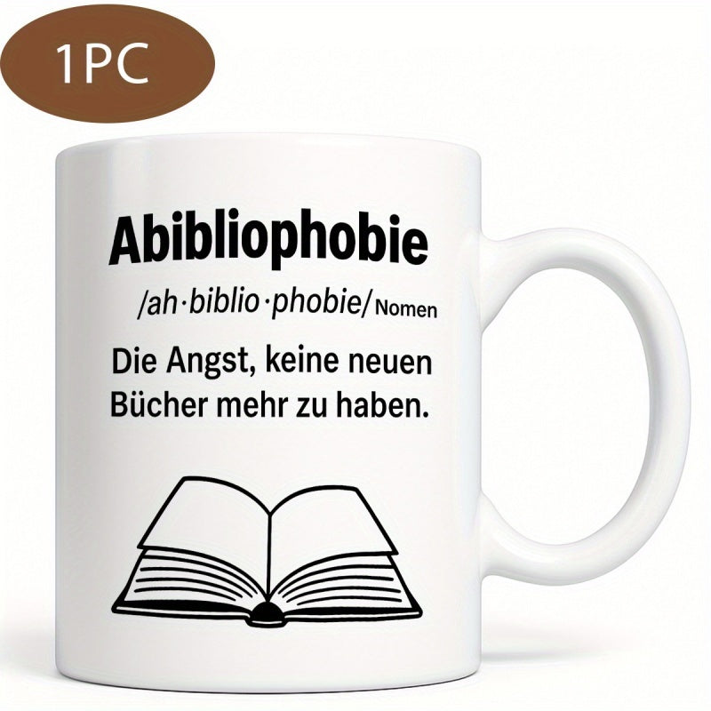 Tailorly White Ceramic 11 oz Mug - Simple Minimalist Black Ink Style Hand Drawn Open Pages Reading Book