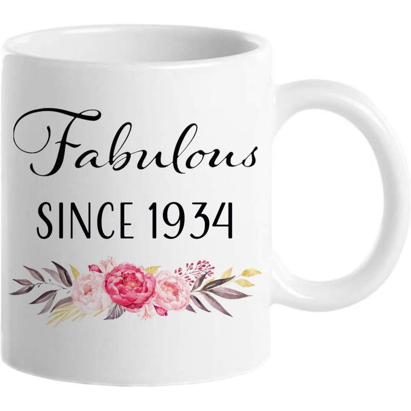 Tailorly White Ceramic 11 oz Mug - Fabulous Since 1934 Delicate Pink And Red Blossoms Arranged With Soft Green Leaves Flower