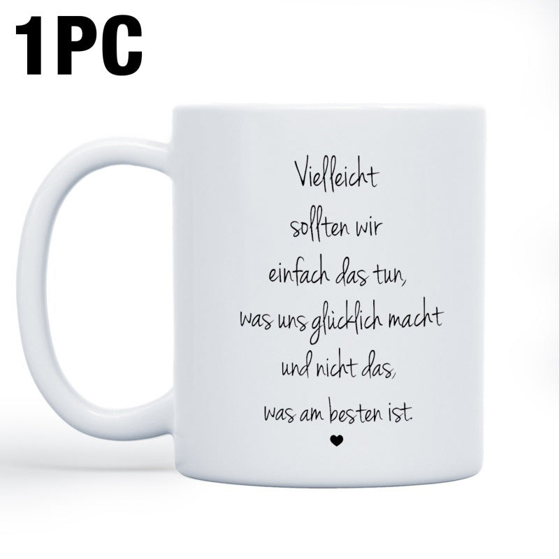 Tailorly White Ceramic 11 oz Mug - Elegant Script Typography Featuring A Small Minimalist Solid Black Heart