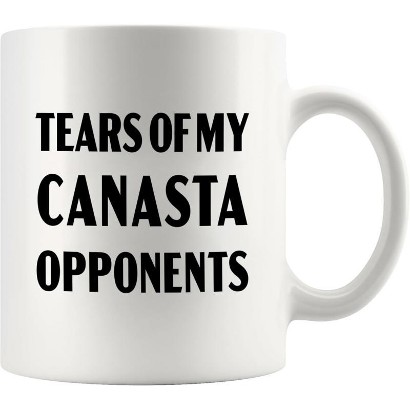 Tailorly White Ceramic 11 oz Mug - Tears Of My Canasta Opponents Modern Bold Block Letters Styled With A Clean Minimalist Aesthetic Plaque