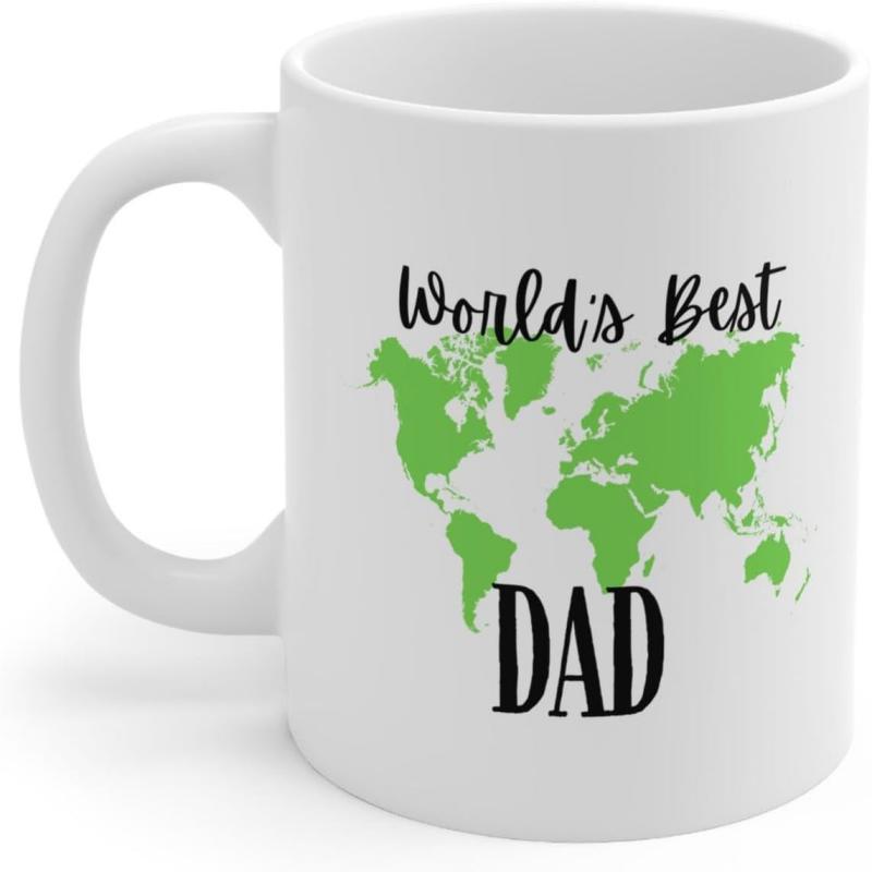 Tailorly White Ceramic 11 oz Mug - World's Best Dad Green World Map Silhouette Representing Global Love For A Father Map