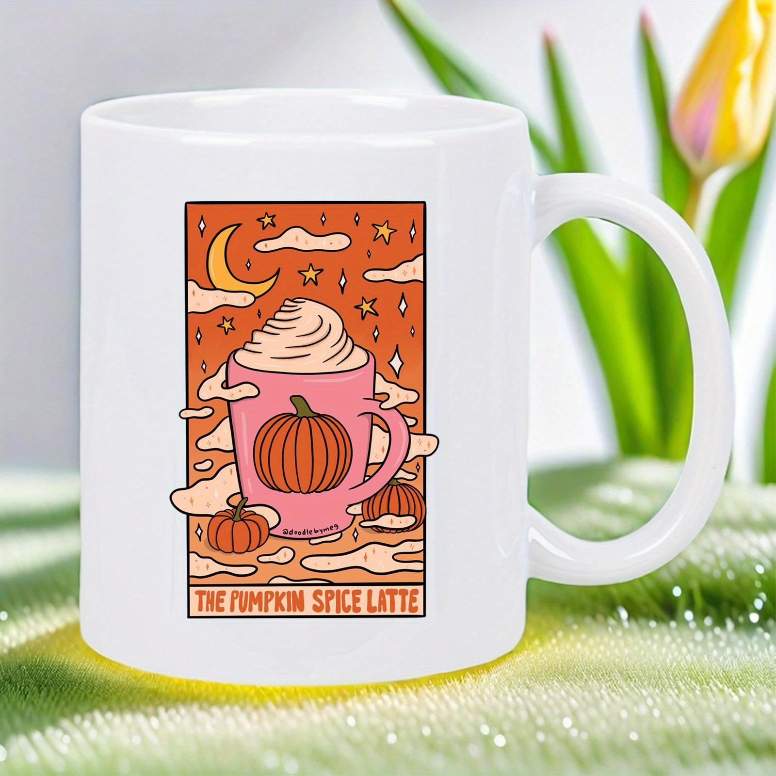 Tailorly White Ceramic 11 oz Mug - The Pumpkin Spice Latte Cozy Seasonal Design Featuring Moon Stars Clouds And A Pink Warm Cup