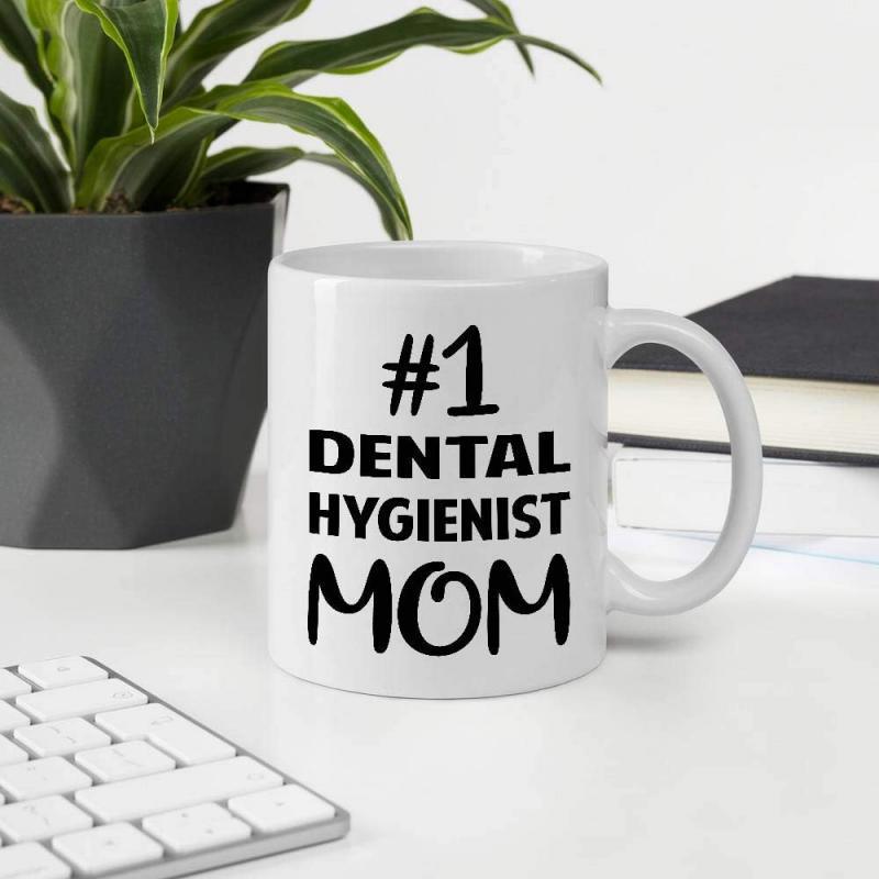 Tailorly White Ceramic 11 oz Mug - Number One Dental Hygienist Mom Professional Typography Featuring Bold Black Script Career Pride Gift Mug