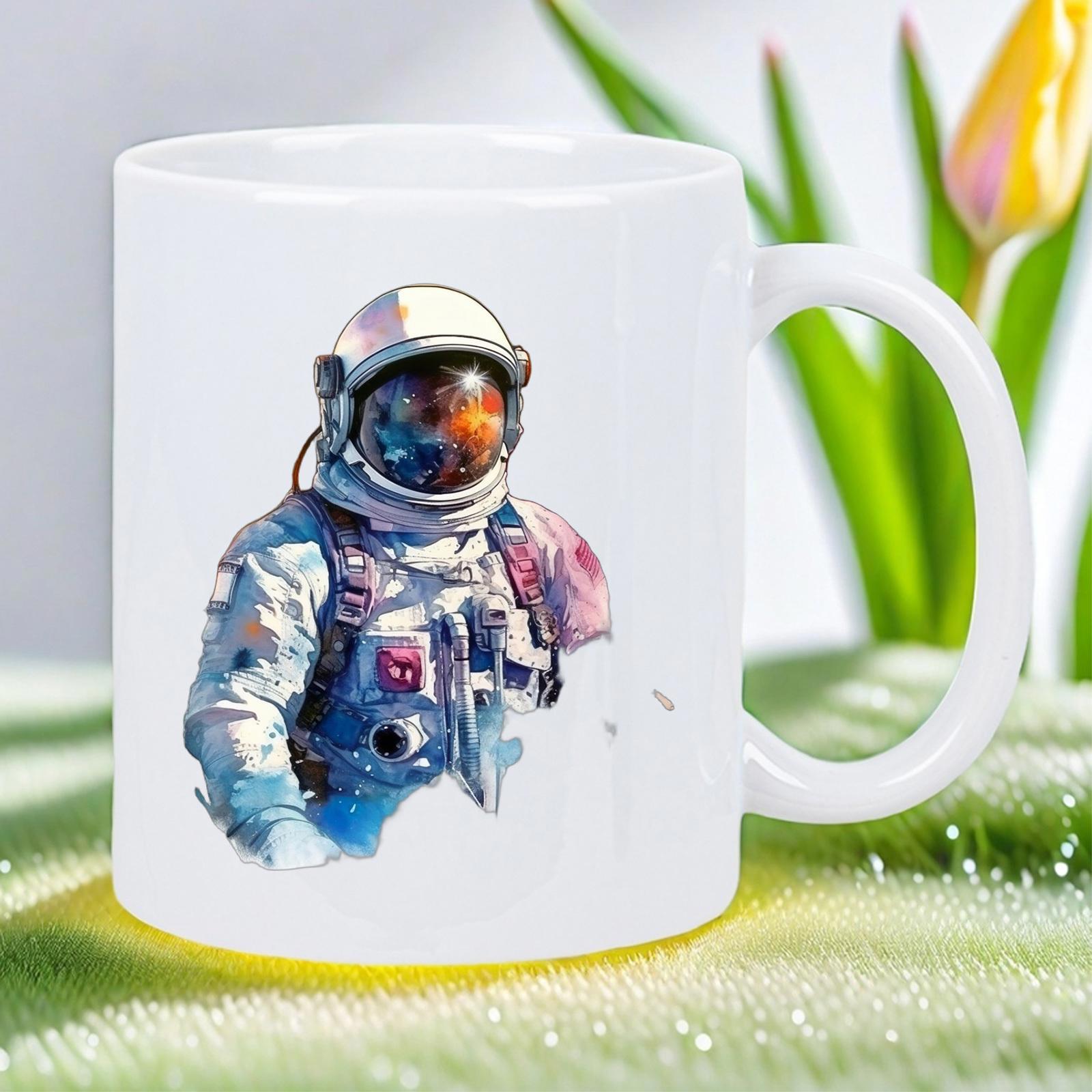Tailorly White Ceramic 11 oz Mug - Artistic Spaceman Floating In Deep Cosmic Galaxy Space Nebula Vibrant Astronaut