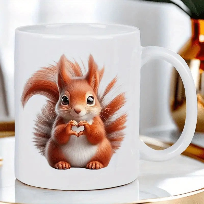 Tailorly White Ceramic 11 oz Mug - Adorable Fluffy Red Squirrel Making Heart Shape With Small Paws Squirrel