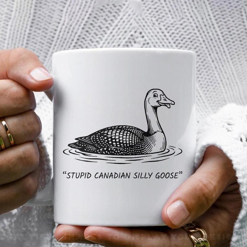 Tailorly White Ceramic 11 oz Mug - Stupid Canadian Silly Goose Detailed Hand Drawn Line Art Of A Wild Swimming Goose