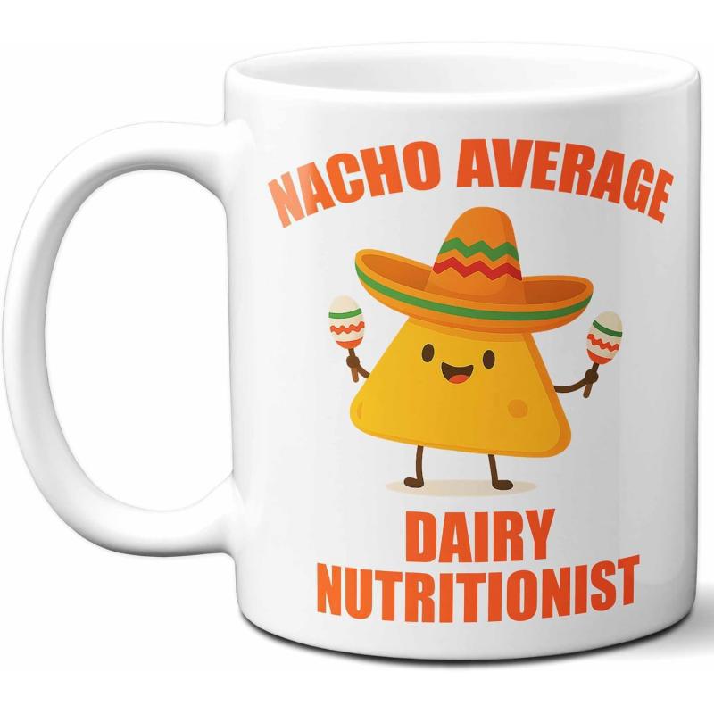 Tailorly White Ceramic 11 oz Mug - Nacho Average Dairy Nutritionist Cheerful Tortilla Chip Character Wearing A Sombrero Holding Colorful Rhythmic Maracas Nacho