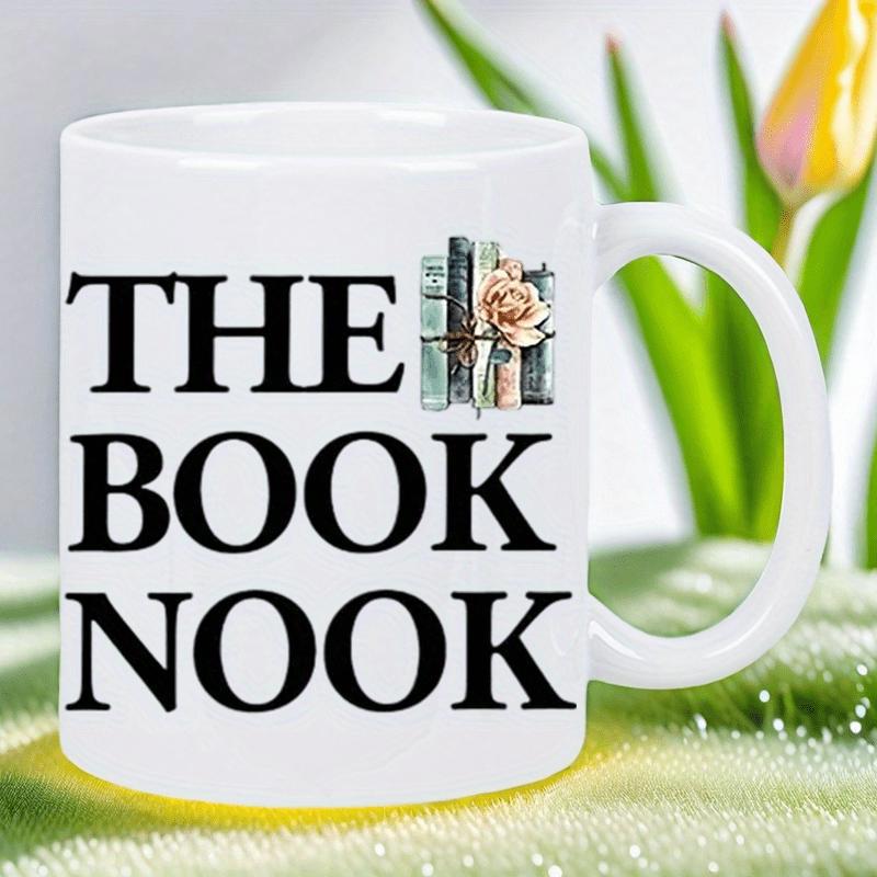 Tailorly White Ceramic 11 oz Mug - The Book Nook Classic Stack Of Vintage Books Featuring A Delicate Blooming Rose Books