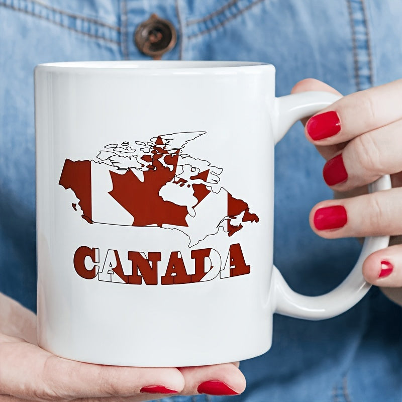 Tailorly White Ceramic 11 oz Mug - Canada Map Outline Filled With Iconic National Flag Colors And Elements Map