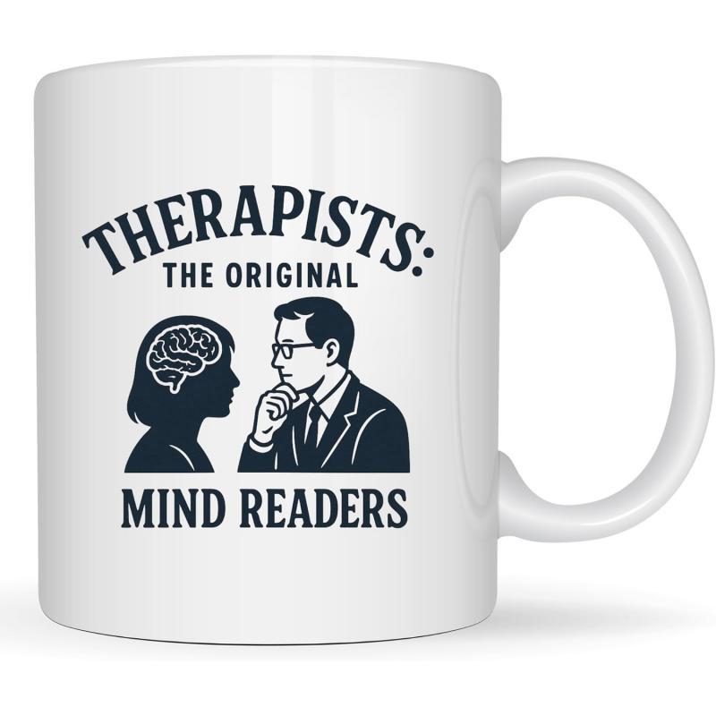 Tailorly White Ceramic 11 oz Mug - Therapists The Original Mind Readers Professional Silhouettes Of Thinkers Featuring A Detailed Brain Illustration Mug