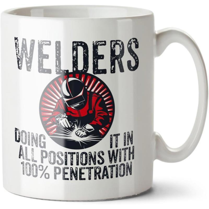Tailorly White Ceramic 11 oz Mug - Welders Doing It In All Positions With 100 Percent Penetration Industrial Worker Crafting With Bright Sparks Inside A Circular