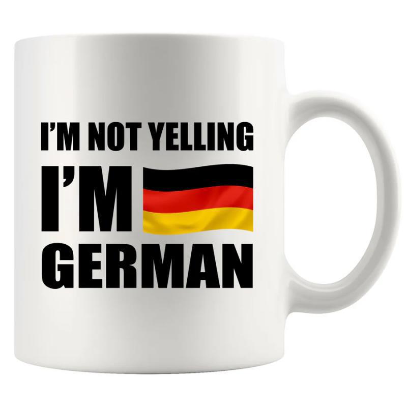 Tailorly White Ceramic 11 oz Mug - Im Not Yelling Im German Waving National Colors Among Bold Minimalist Blocky Font Style Mug