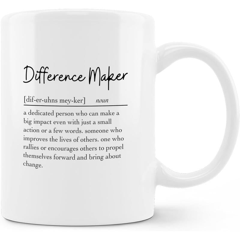 Tailorly White Ceramic 11 oz Mug - Difference Maker Clean Featuring Printed Black Dictionary Text Typography Mug
